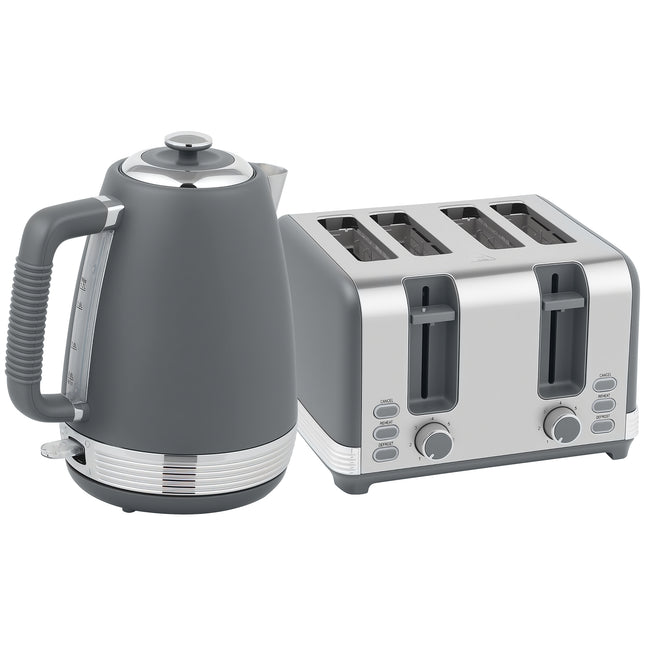 Stainless Steel Panel Kettle and Toaster Set - Grey