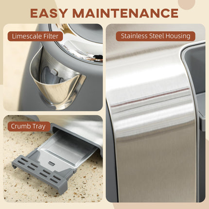 Stainless Steel Panel Kettle and Toaster Set - Grey