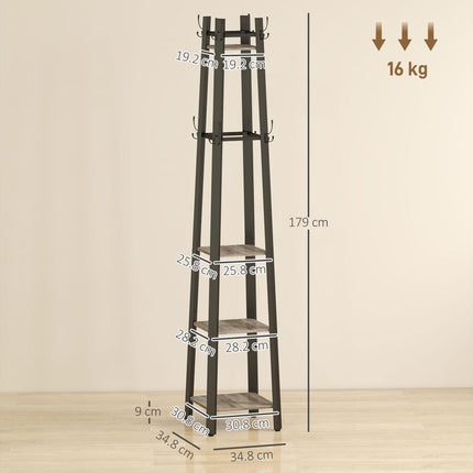 Industrial-Style Four Shelf Coat Stand - Grey/Black