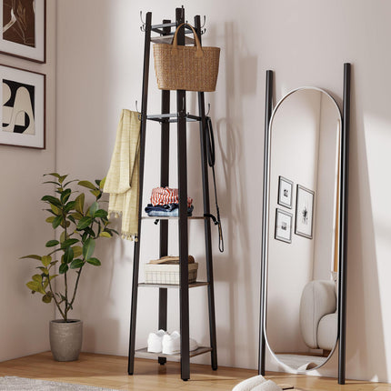 Industrial-Style Four Shelf Coat Stand - Grey/Black