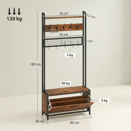 5-In-1 Industrial-Style Hallway Tree - Brown/Black