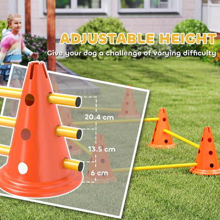 Dog Agility Equipment Set of Eight Cones, Eight Poles w/ Carry Bag, Four-Piece Adjustable Height Jumping Obstacles