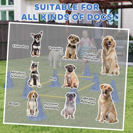 Dog Agility Equipment Set of Eight Cones, Eight Poles w/ Carry Bag, Four-Piece Adjustable Height Jumping Obstacles Blue