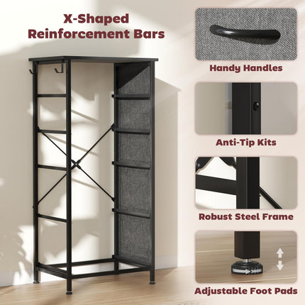 Chest of Five Fabric Drawers - Charcoal Grey