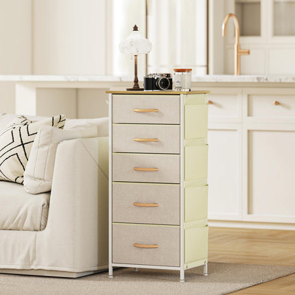 Chest of Five Fabric Drawers - Beige