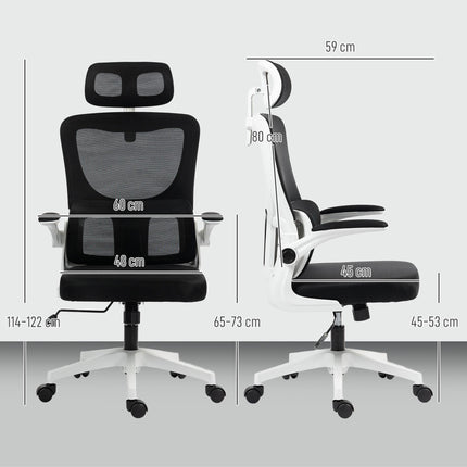 Ergonomic Office Chair, High Back Mesh Computer Desk Chair with Adjustable Headrest and Lumbar Support, Rotatable Armrests, Tilt Function for Home Office, Black