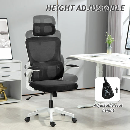 Ergonomic Office Chair, High Back Mesh Computer Desk Chair with Adjustable Headrest and Lumbar Support, Rotatable Armrests, Tilt Function for Home Office, Black