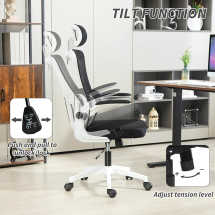 Ergonomic Office Chair, High Back Mesh Computer Desk Chair with Adjustable Headrest and Lumbar Support, Rotatable Armrests, Tilt Function for Home Office, Black