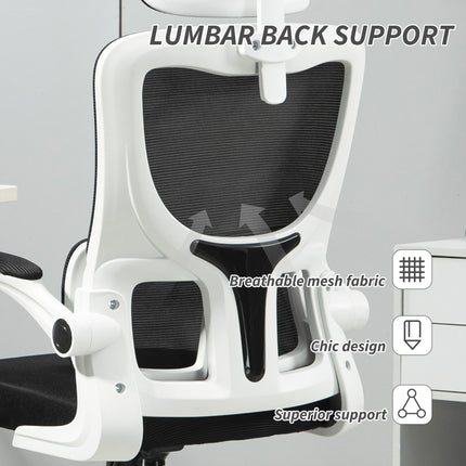 Ergonomic Office Chair, High Back Mesh Computer Desk Chair with Adjustable Headrest and Lumbar Support, Rotatable Armrests, Tilt Function for Home Office, Black