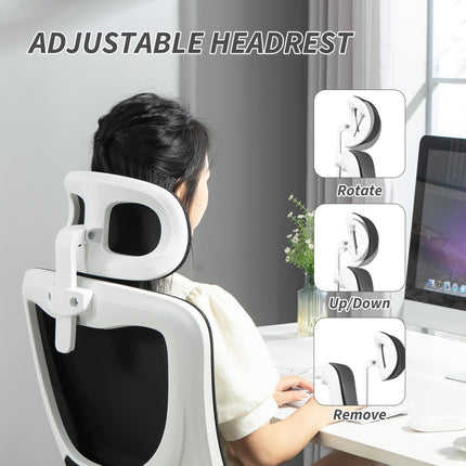 Ergonomic Office Chair, High Back Mesh Computer Desk Chair with Adjustable Headrest and Lumbar Support, Rotatable Armrests, Tilt Function for Home Office, Black