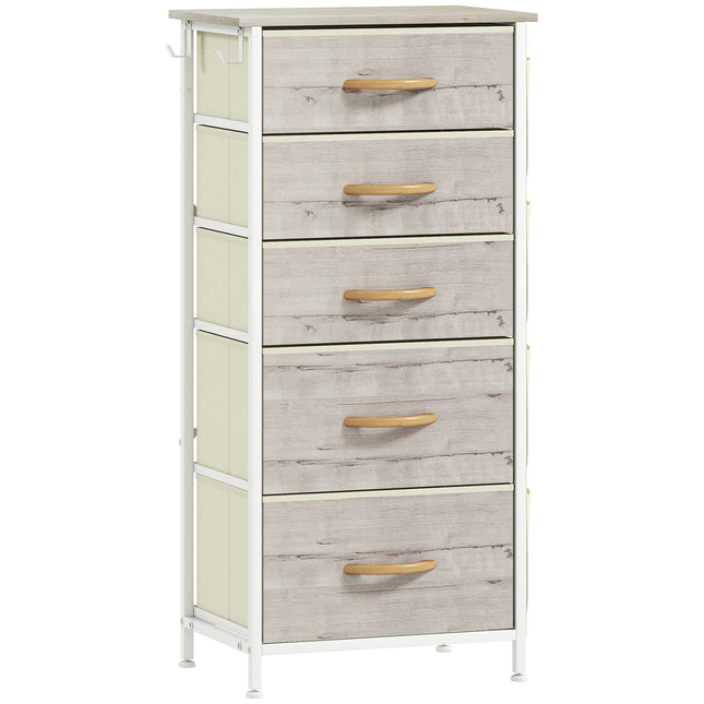Chest of Five Fabric Drawers - Natural Wood Finish