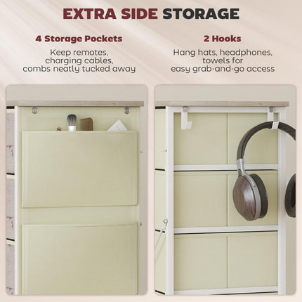 Chest of Five Fabric Drawers - Natural Wood Finish