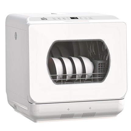 Table Top Dishwasher with Built-in 6L Water Tank, Mini Countertop Dishwasher with 6 Programs, 4 Place Settings, White