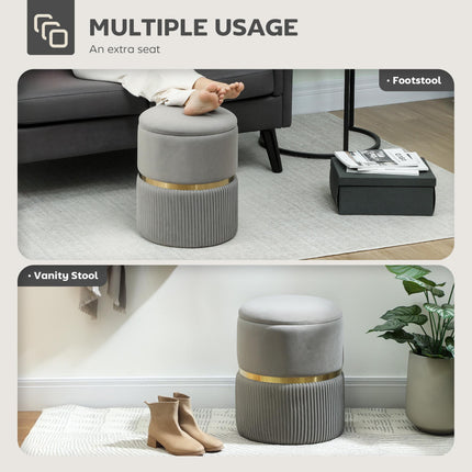 Velvet-Feel Storage Ottoman - Light Grey
