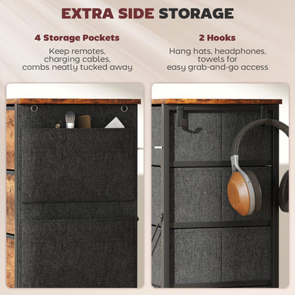 Chest of Five Fabric Drawers - Rustic Brown