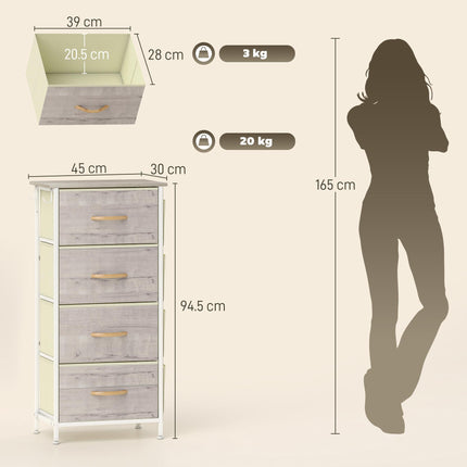 Chest of Four Fabric Drawers - Natural Wood Finish