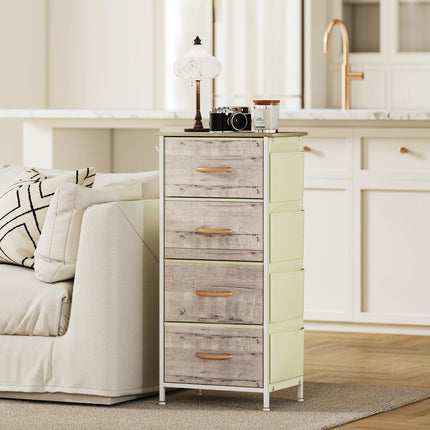 Chest of Four Fabric Drawers - Natural Wood Finish