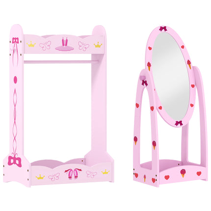 Kids Clothes Rail, Kids Dressing Mirror with 360¬∞ Rotating, 2 Piece Kids Furnit