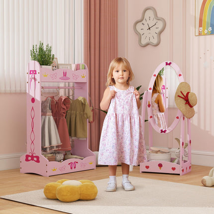 Kids Clothes Rail, Kids Dressing Mirror with 360¬∞ Rotating, 2 Piece Kids Furnit