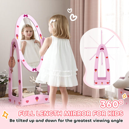 Kids Clothes Rail, Kids Dressing Mirror with 360¬∞ Rotating, 2 Piece Kids Furnit