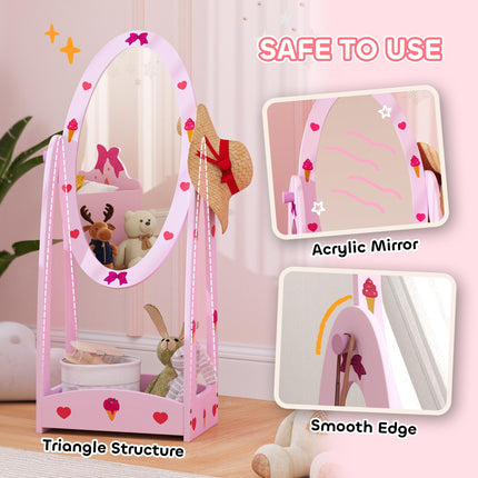 Kids Clothes Rail, Kids Dressing Mirror with 360¬∞ Rotating, 2 Piece Kids Furnit