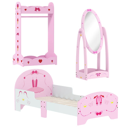 Kids Bed with Safety Rails, Kids Clothes Rail, Kids Full Length Mirror, 3 Piece