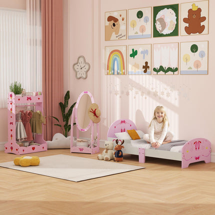 Kids Bed with Safety Rails, Kids Clothes Rail, Kids Full Length Mirror, 3 Piece