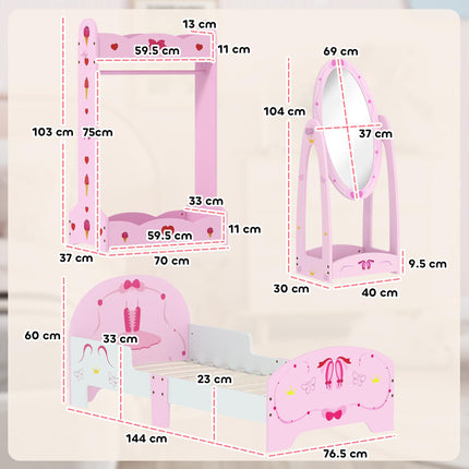 Kids Bed with Safety Rails, Kids Clothes Rail, Kids Full Length Mirror, 3 Piece