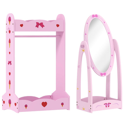 Kids Clothes Rail, Kids Dressing Mirror with 360¬∞ Rotating, 2 Piece Kids Furnit