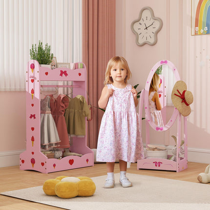 Kids Clothes Rail, Kids Dressing Mirror with 360¬∞ Rotating, 2 Piece Kids Furnit