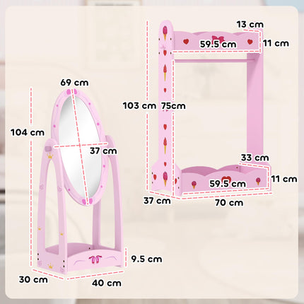 Kids Clothes Rail, Kids Dressing Mirror with 360¬∞ Rotating, 2 Piece Kids Furnit