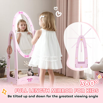 Kids Clothes Rail, Kids Dressing Mirror with 360¬∞ Rotating, 2 Piece Kids Furnit