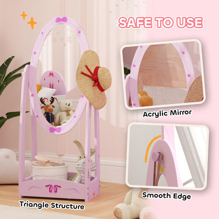 Kids Clothes Rail, Kids Dressing Mirror with 360¬∞ Rotating, 2 Piece Kids Furnit