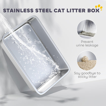 Stainless Steel Cat Litter Box with Removable Lid, Scoop, Filter Bags, for Larger Cats, Grey