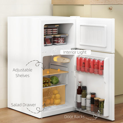 88L Under Counter Fridge Freezer, Small Refrigerator with 5-Setting, 3 Star Freezer Rating, White