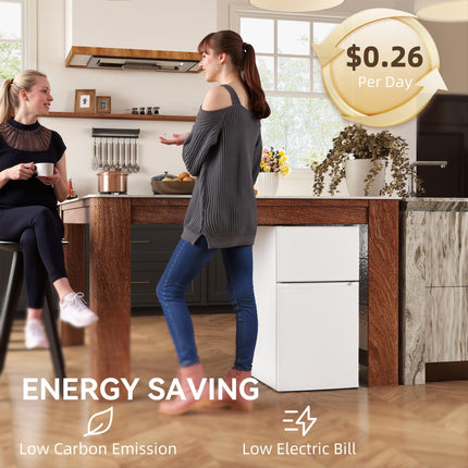 88L Under Counter Fridge Freezer, Small Refrigerator with 5-Setting, 3 Star Freezer Rating, White