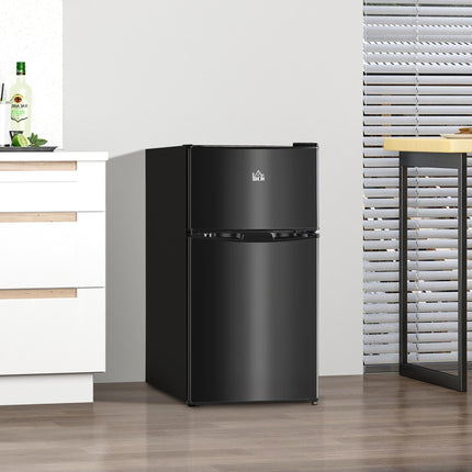 88L Under Counter Fridge Freezer, Small Refrigerator with 5-Setting, 3 Star Freezer Rating, Black