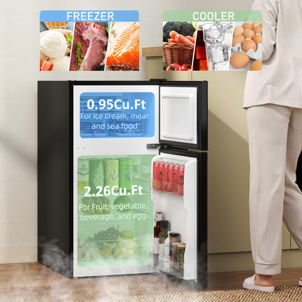 88L Under Counter Fridge Freezer, Small Refrigerator with 5-Setting, 3 Star Freezer Rating, Black