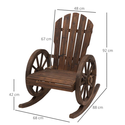 2 Piece Wooden Adirondack Rocking Chair Reclining Armchair Outdoor Garden Furniture Patio Porch Rocker - Carbonized Wood Colour