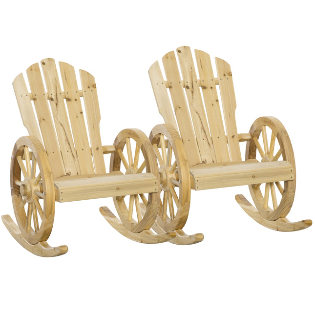 2 Piece Wooden Adirondack Rocking Chair Reclining Armchair Outdoor Garden Furniture Patio Porch Rocker - Natural