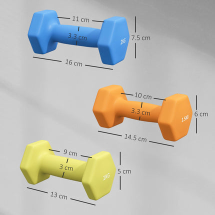 2 x 1kg, 2 x 1.5kg and 2 x 2kg Hexagonal Dumbbells Weights Set with Non-Slip Gri
