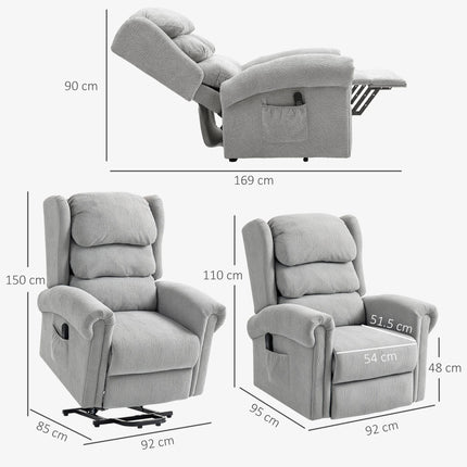 Velvet-Feel 150° Electric Riser Recliner Chair - Grey