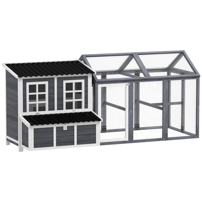2-Piece Wooden Chicken Coop and Run Set, Poultry Run Cage with Nesting Box, Slid