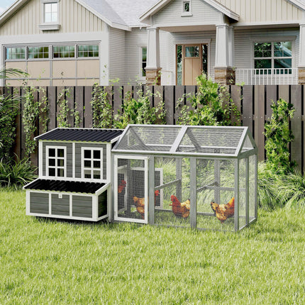 2-Piece Wooden Chicken Coop and Run Set, Poultry Run Cage with Nesting Box, Slid