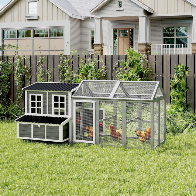 2-Piece Wooden Chicken Coop and Run Set, Poultry Run Cage with Nesting Box, Slid