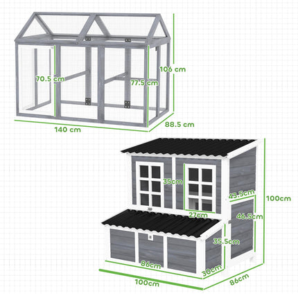 2-Piece Wooden Chicken Coop and Run Set, Poultry Run Cage with Nesting Box, Slid
