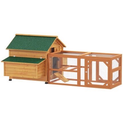 2 Piece Wooden Chicken Coop and Run Set, Poultry Run Cage with Nesting Box, Slid