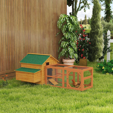 2 Piece Wooden Chicken Coop and Run Set, Poultry Run Cage with Nesting Box, Slid