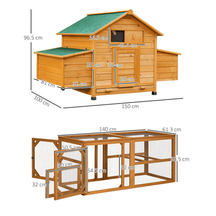 2 Piece Wooden Chicken Coop and Run Set, Poultry Run Cage with Nesting Box, Slid