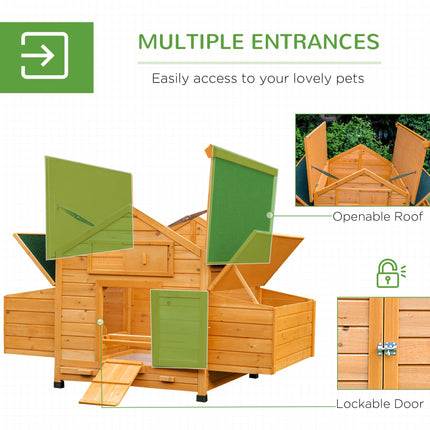 2 Piece Wooden Chicken Coop and Run Set, Poultry Run Cage with Nesting Box, Slid